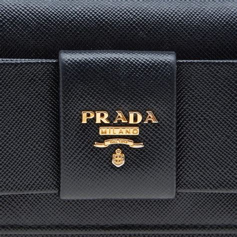 prada continental wallet with bow|PRADA Saffiano Fiocco Bow Continental Wallet Black.